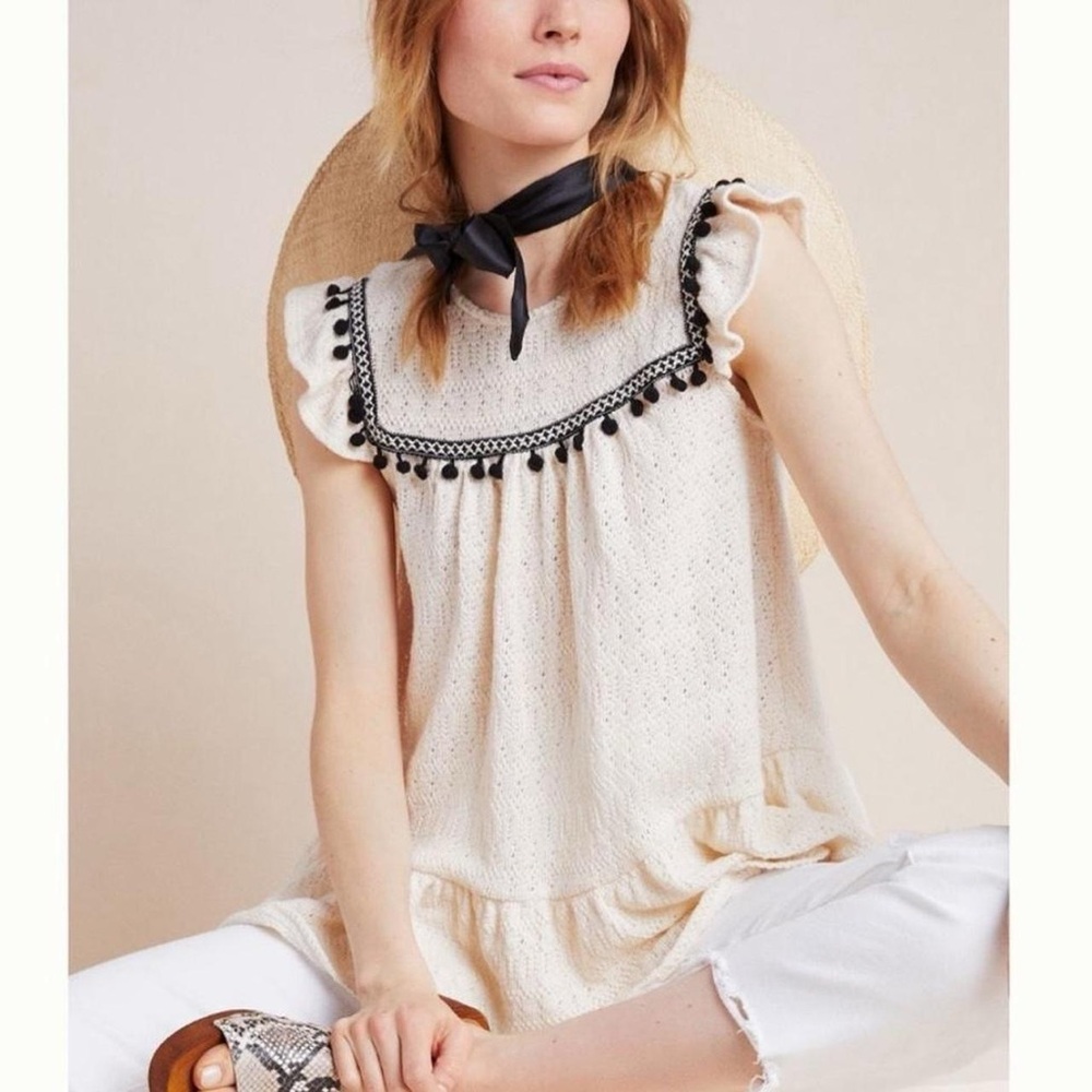Anthropologie eri+ali knit Pom Pom kint top size S